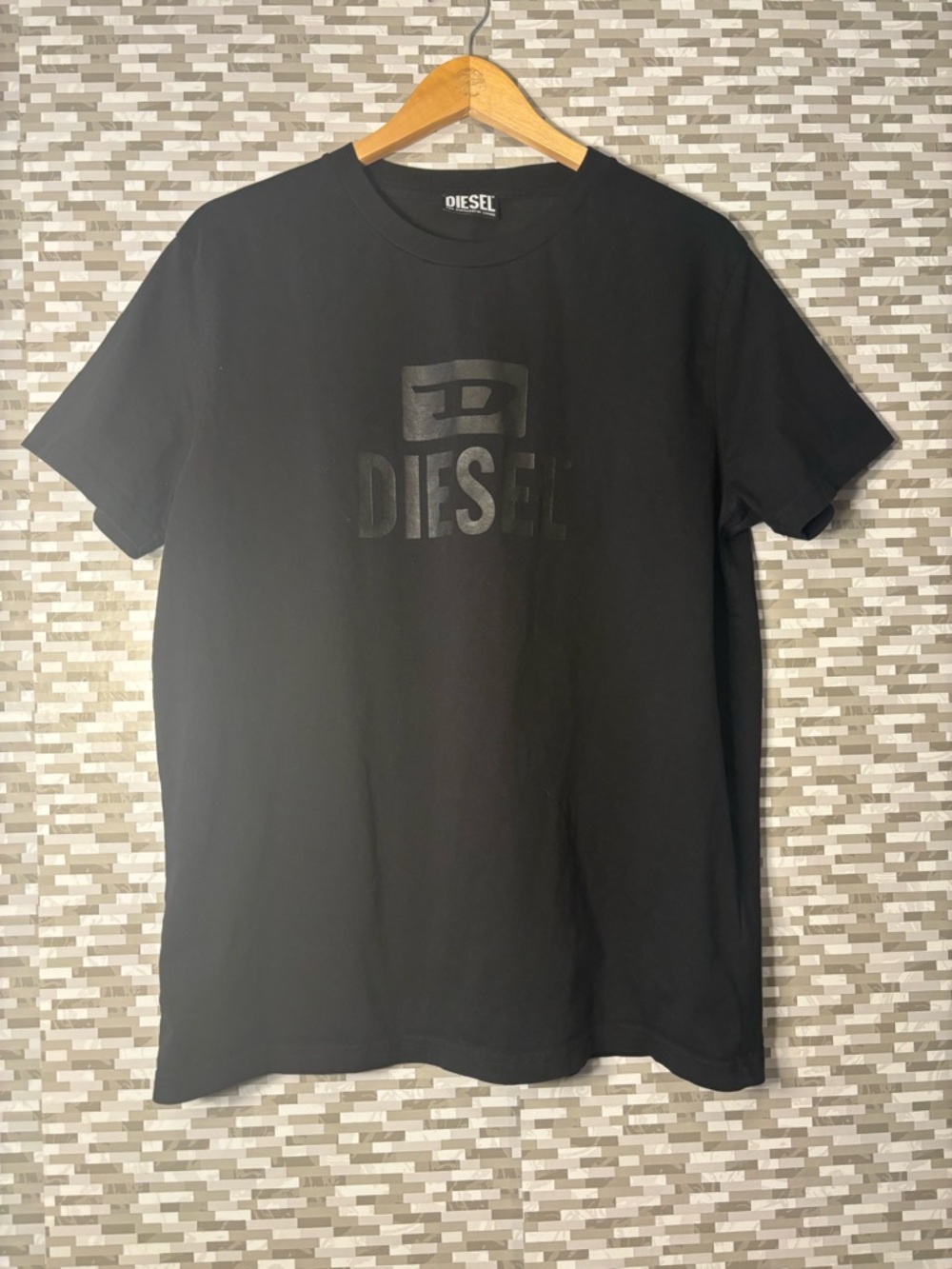Diesel Black Short Sleeve Crew with Tonal Logo